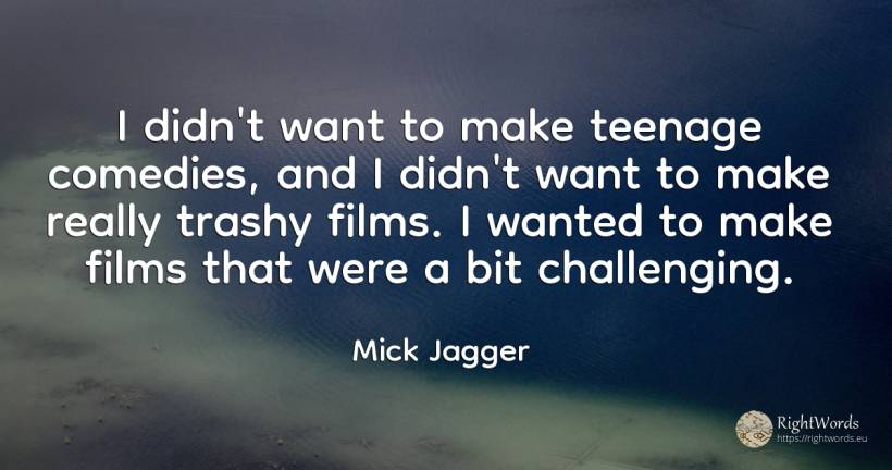 I didn't want to make teenage comedies, and I didn't want... - Mick Jagger