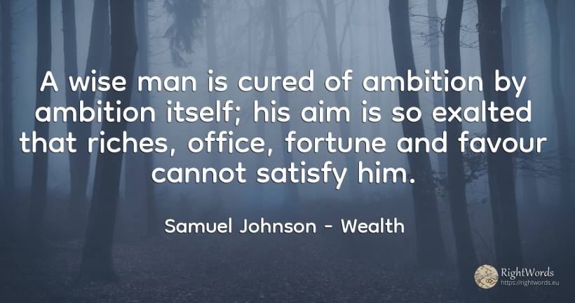 A wise man is cured of ambition by ambition itself; his... - Samuel Johnson, quote about wealth, ambition, man
