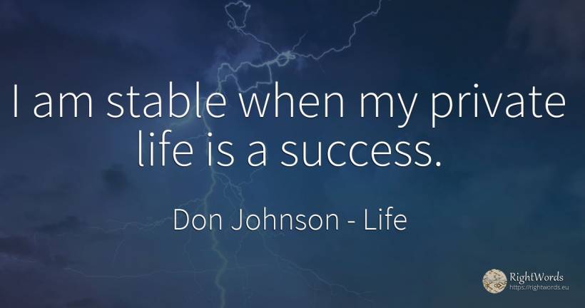 I am stable when my private life is a success. - Don Johnson, quote about life