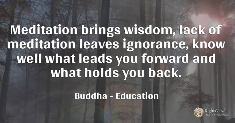Meditation brings wisdom, lack of meditation leaves... - Buddha (Gautama Siddhartha), quote about education, meditation, ignorance, wisdom