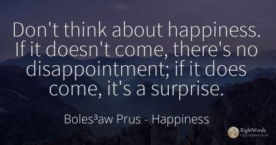 Don't think about happiness. If it doesn't come, there's...