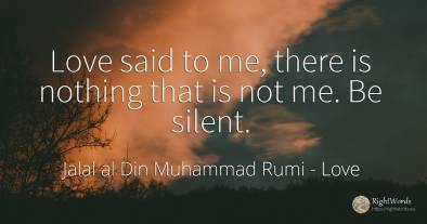 Love said to me, there is nothing that is not me. Be silent.