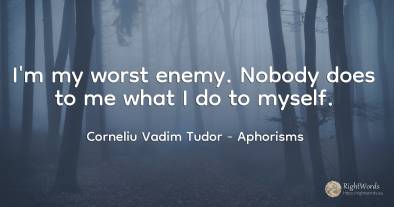 I'm my worst enemy. Nobody does to me what I do to myself.
