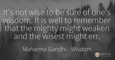 It's not wise to be sure of one's wisdom. It is well to...
