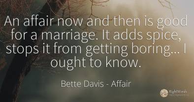 An affair now and then is good for a marriage. It adds...