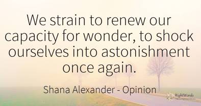 We strain to renew our capacity for wonder, to shock...